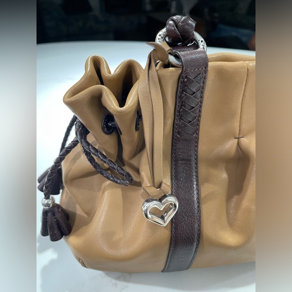 BRIGHTON Leather Shoulder Bag, Braided handles, Camel with brown trim - Picture 5 of 14